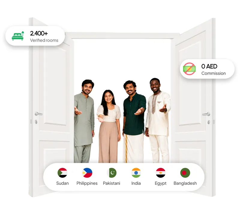 Diverse residents from Sudan, Philippines, Pakistan, India, Egypt and Bangladesh welcomed through open doors — Find Rooms UAE